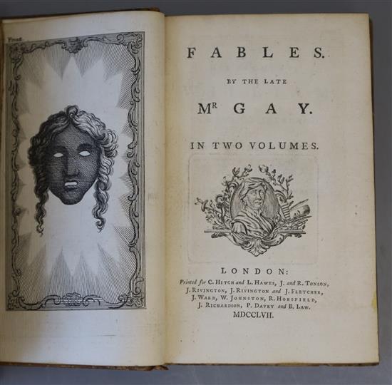 Gay, John - Fables by the Late Mr Gay, vol I only (of 2), 16mo, calf, London 1757 and Croxall, Samuel - Fables